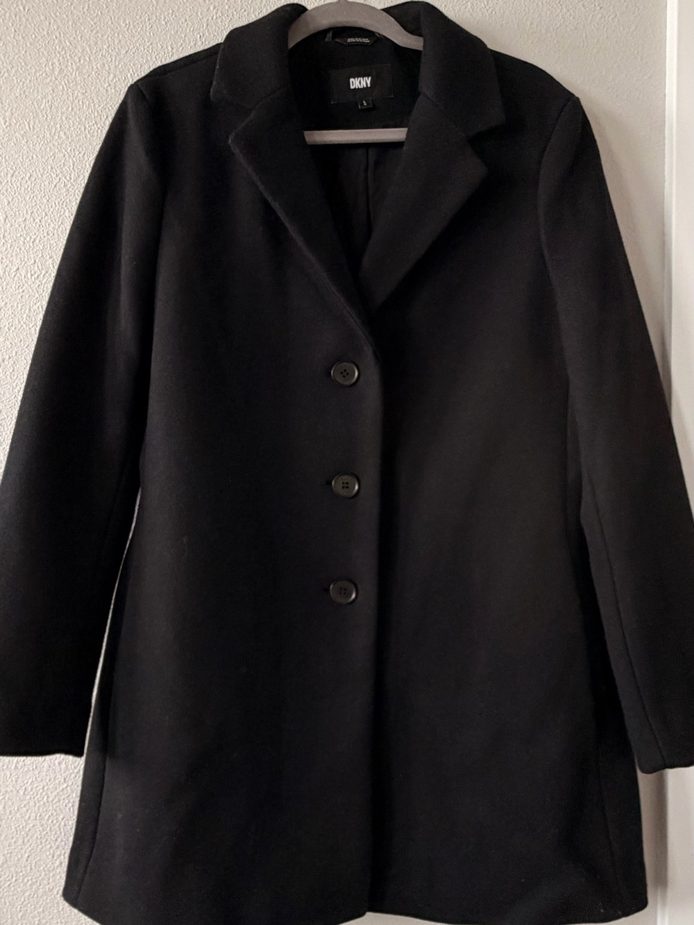 DKNY Black Wool Blend Button Front Coat Size L